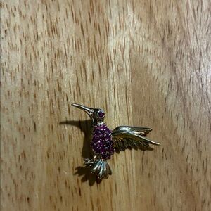 Elegant Gold and Purple Hummingbird Brooch